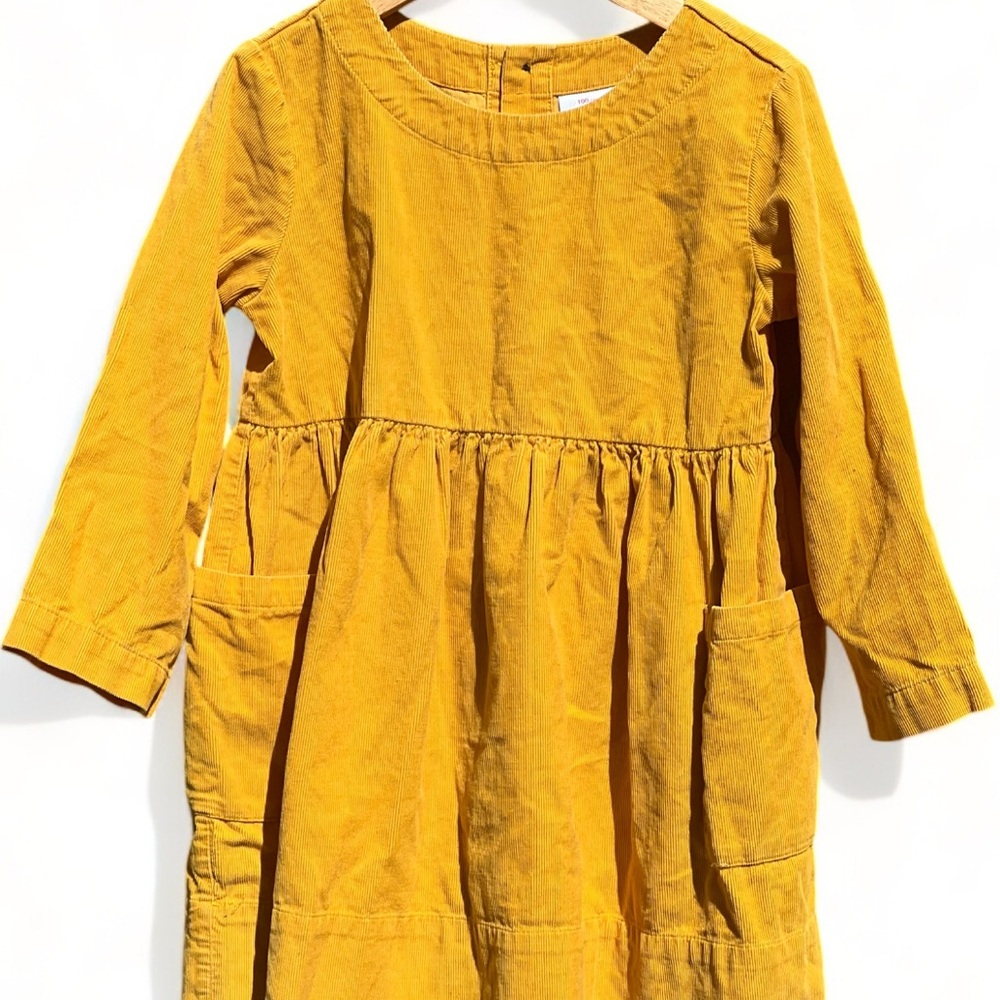 Hanna Andersson Corduroy Yellow Pocket Dress - size 4